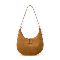 Sac à Main Luxe Haut de Gamme en Cuir Véritable Suède Grande Capacité Forme Croissant pour Épaule ou Sous le Bras pour Femme