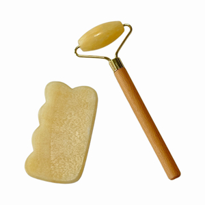Outils de visage surface non grossière ensemble de rouleaux de massage du visage en jade jaune naturel - Product Image 6