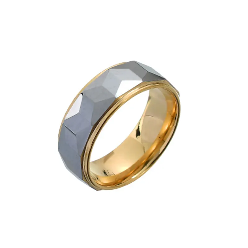 2022 New Highly Polished 8 MM Gold Plated Beveled Edge Tungsten Carbide Steel Rings Jewelry For Gold Women Men Gift