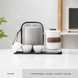 Three Stones Ceramic Travel Tea Set <b>One</b> Pot Three <b>Cups</b> Portable Holiday Gift for Outdoor Camping - Product Image 6
