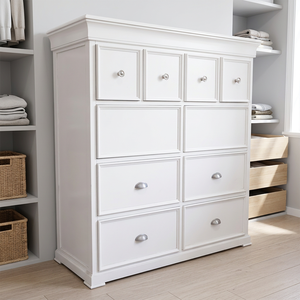 Commode moderne à 10 tiroirs – 4 tiroirs petits et 6 tiroirs moyens, en Radiata/MDF durable, poignées en alliage robuste, blanc/noir - Product Image 5