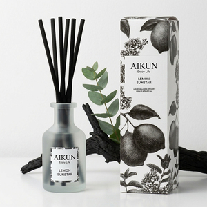 Aikun Gift Box Hotel Room And Retail Display 200 Milliliter Lemon Sunstar Frosted Glass <b>Reed</b> <b>Diffuser</b> Set <b>For</b> Fresh Home - Product Image 1