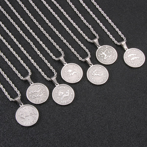 Grand 25mm Acier Inoxydable 12 Signes <span class=keywords><strong>Horoscope</strong></span> Disque Pendentif Collier Plaqué Or 12 Zodiaque Coin Collier <span class=keywords><strong>pour</strong></span> <span class=keywords><strong>Homme</strong></span> - Product Image 1