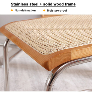 Chaise de salle à manger moderne vintage en bois avec pied en acier inoxydable et cadre en métal, chaise sans accoudoirs pour restaurant, style nordique - Product Image 5