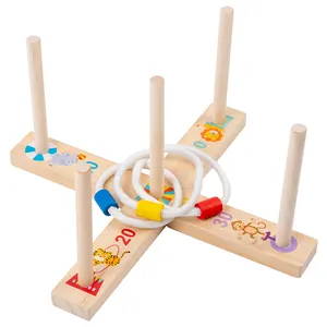 Madeira Ring Toss Game Set Cruz Quoits Jogando Jogo Indoor Jogos ao ar livre para crianças e adultos Simple Assembly Toys