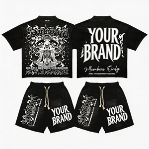 Ensemble de survêtement sportif tricoté respirant vintage pour homme, coupe ajustée personnalisée, manches courtes, ensemble t-shirt personnalisé pour jeune - Product Image 2