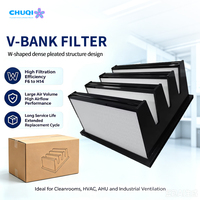 Filter Hepa Frame ABS Ukuran Khusus H13 H14 592x592x292 490x490x292 Filter V Bank Tipe W 120-400 Pa untuk Kabinet Aliran Laminar