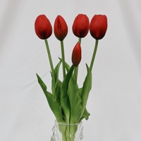 WY70107 Grosir Bunga Tulip Real Touch untuk Dekorasi Vas Pernikahan dan Rumah, Putih Pink 5 Tangkai, Bunga Tulip Buatan