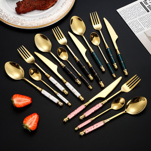 Juego de cuchillos, tenedores y cucharas con mango de cerámica y diseño de mármol, de acero inoxidable, 24 piezas, juego de regalo para vajilla de boda, duradero. - Product Image 1