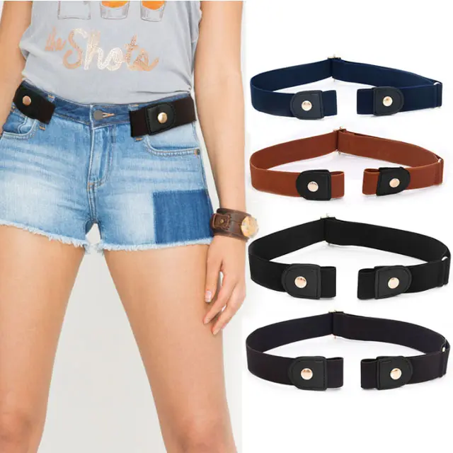 Amazon top sale New slim elastic invisible belt no buckle elastic jeans simple belt cheap colorful buckle belt for lady's gift