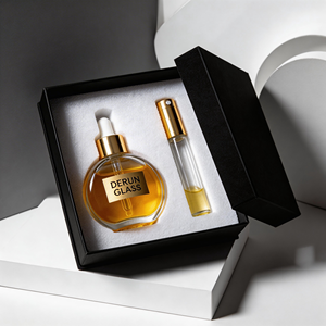 Botellas de Vidrio Redondas y Planas de 50 ml con Gotero, para Esencias Cosméticas y Lociones, Botellas con Gotero Doradas, Botellas Transparentes Negras Personalizadas con Caja de Empaque - Product Image 4