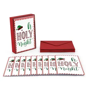 Produsen OEM Foil Merah Kerajinan Lipat Buatan Tangan Liburan Selamat Natal Kartu Ucapan dengan Kotak Envolpe Set Pencetakan Kustom