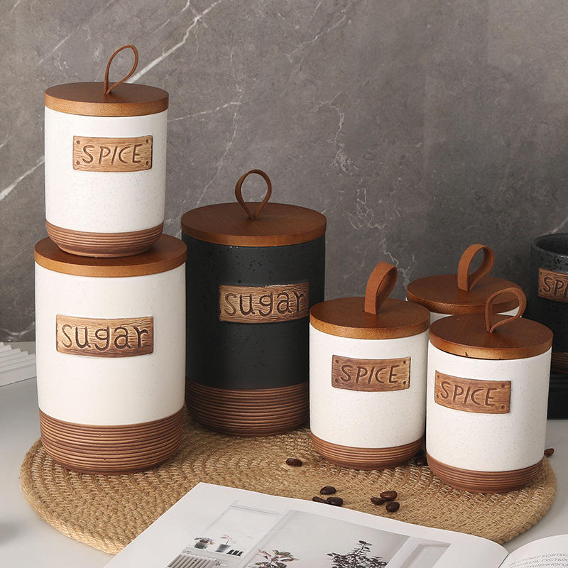 Wooden Beige Tea Coffee Sugar Canisters Dudki Iconic Tea Coffee