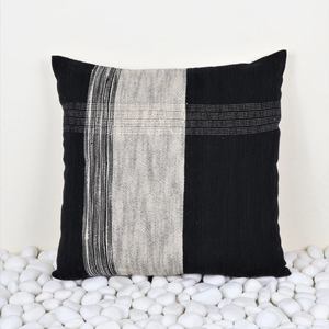 Housse de coussin en coton naturel tissé à la main à rayures noires pour canapé, chambre, salon, décoration intérieure - Product Image 6