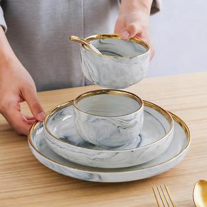 Hot Sale Nordic Color Glaze Marble Gold Rim Dinner Plate <b>Set</b> Sustainable Porcelain Ceramic Crockery Tableware Eco-Friendly - Product Image 6