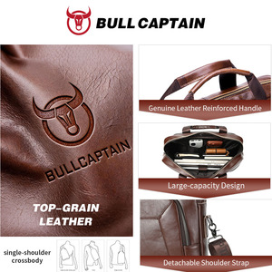 BULLCAPTIAN Custom Business Men's Leather Briefcase 14 Inch Leather Laptop Bag Genuine Leather Briefcase Office Bag for Men - Product Image 3