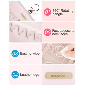 Hanging Jewelry Organizer Pink Double-Sided Storage Roll for Earrings Necklaces Bracelets Rings Watches - Product Image 4