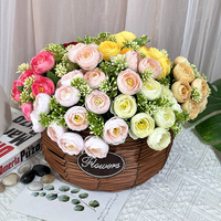 NOUVEAU 10 Têtes Bouquet de Roses Artificielles Bouquet de Roses Artificielles en Soie Fleur de Mariage Pivoine Thé Rose 24cm pour Evénement Décoration de Mariage