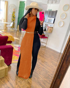 <span class=keywords><strong>Pull</strong></span> de couleur unie tricot Boutique vêtements robes <span class=keywords><strong>sans</strong></span> manches col roulé <span class=keywords><strong>chemise</strong></span> haut Nigh Club forme porter fendu Sexy <span class=keywords><strong>robe</strong></span> femmes - Product Image 5