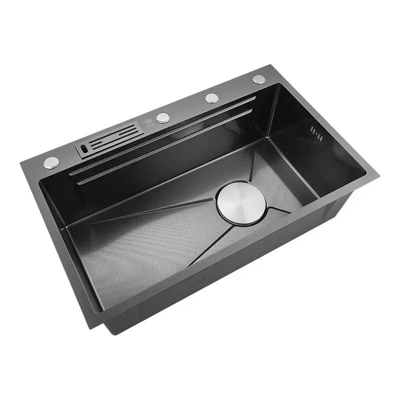 Lusso moderno scarico singola ciotola 304 acciaio inox multifunzione lavello da cucina nero cascata rubinetto cucina ad ultrasuoni lavello