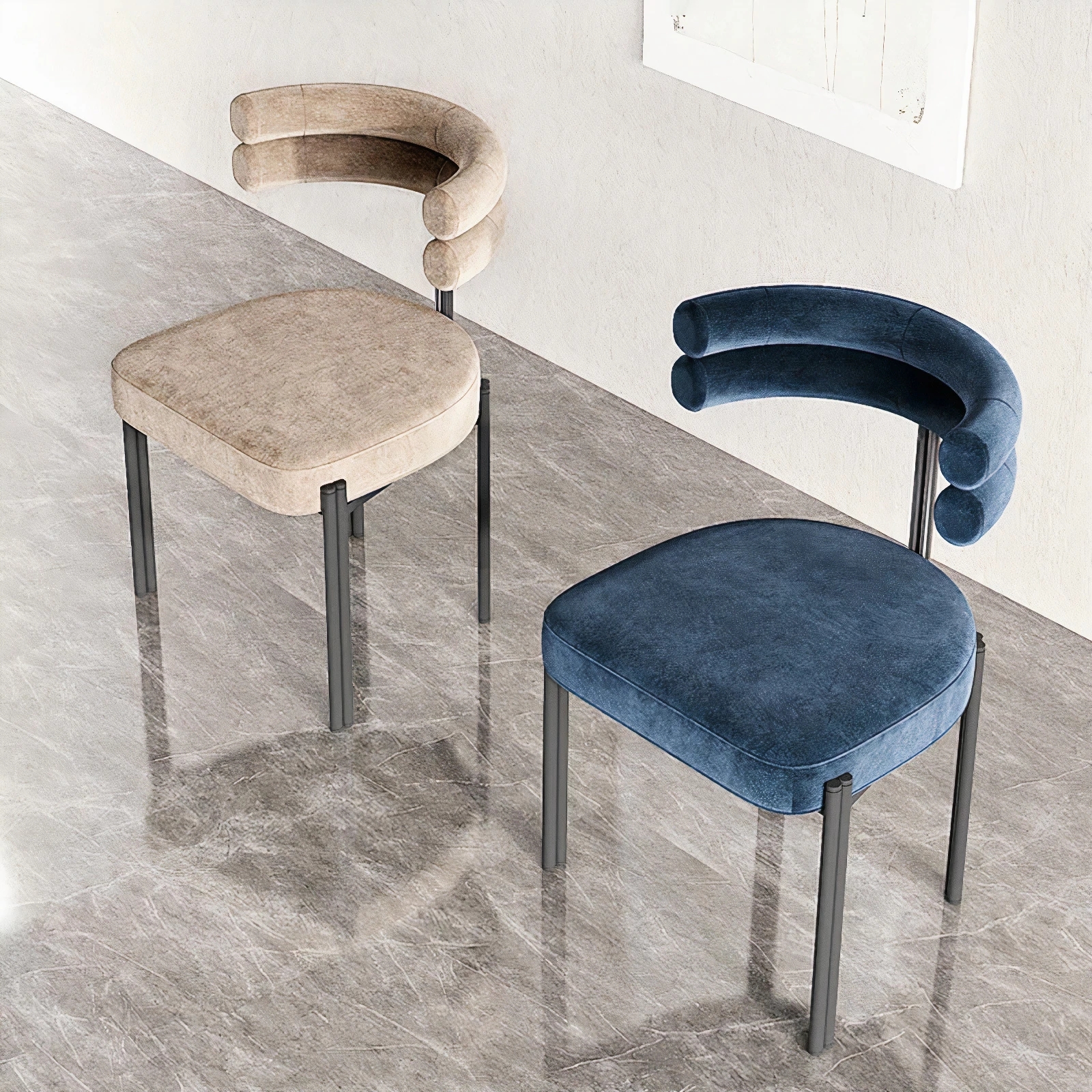 Restaurant Nordic velvet chair modern home furniture round metal legs dining room chairs
