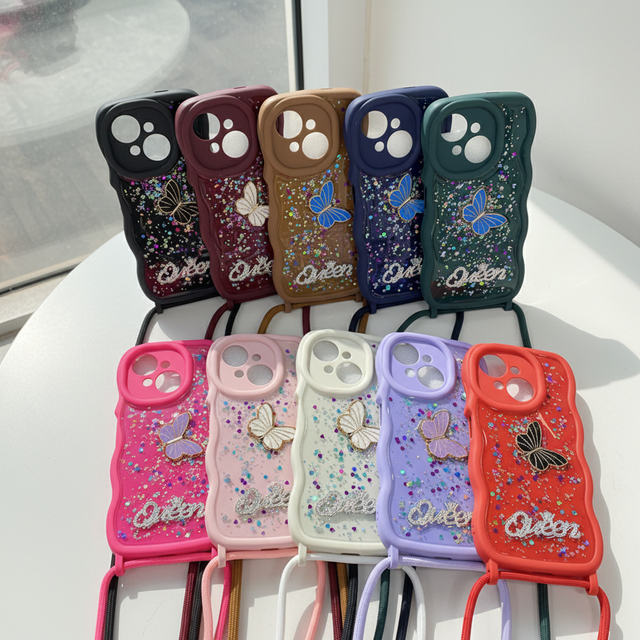 OEM Wholesale for iphone Tecno Camon 40 50 60 Butterfly Phone Case Lanyard Shockproof TPU Protective Cover Phone Accessories