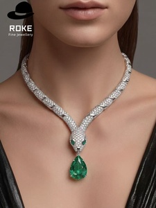 สร้อยคอทองคำ 14K/18K แบบสั่งทำพิเศษ ประดับมรกตธรรมชาติจากอัฟกานิสถาน สีเขียวสดใส น้ำหนัก 11.36 กะรัต รูปทรงงู สำหรับผู้หญิง งานหมั้น งานเลี้ยง - Product Image 5