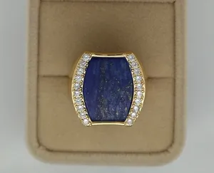 High-end 925 Pure Silver Plated 14k Yellow Natural White Zirconium Lapis Ring