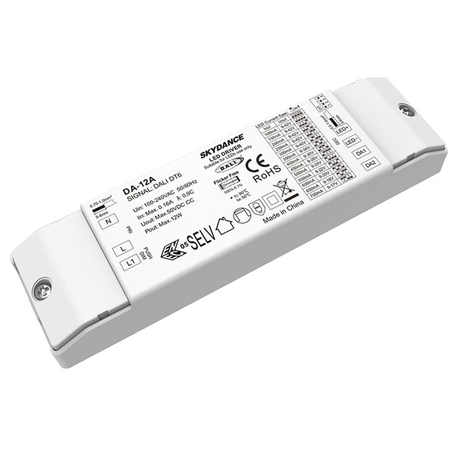 DA-12A 100V-240VAC 10-42VDC 1CH*(100-700mA) 12W DALI-2 Dimmable Constant Current Dimming LED Driver