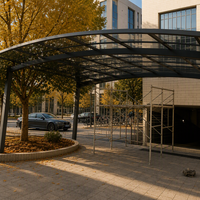 Abri double pour voiture avec structure en aluminium 6063-T5, revêtement UV 50-100 micromètres, et plaque en polycarbonate massif de type M pour allée de villa