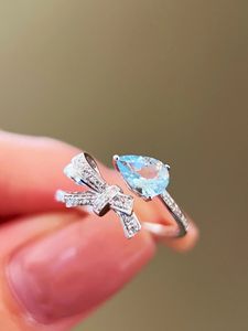 Xinfly 18K Solid Real Gold <b>Open</b> <b>Ring</b> with Teardrop Blue Sapphire Latest Fashion Women's Daily Gemstone <b>Ring</b> for Weddings - Product Image 3