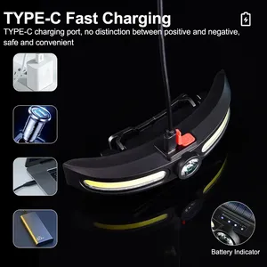 Lampe frontale rechargeable à énergie <span class=keywords><strong>solaire</strong></span>, étanche, batterie au lithium intégrée, IP44, double source lumineuse, USB, camping, extérieur - Product Image 4