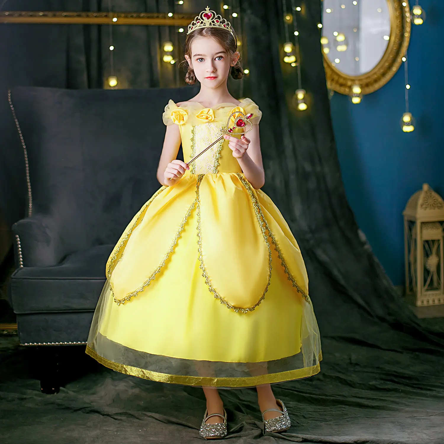 TV film kostüm güzellik ve Beast prenses giyinmek çocuklar kız parti elbise noel kostüm bebek prenses elbise