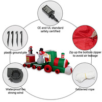 Train de Noël gonflable avec figurines de Père Noël, pingouin et bonhomme de neige et lumières LED, décorations de fête de jardin