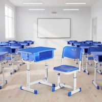 Bureau d'étudiant individuel avec cadre réglable en hauteur, surface de travail en plastique pour l'école, la salle de classe et les études