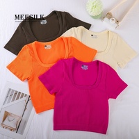 Tops cortos de belleza para mujer, camisetas con cuello redondo, camisas acanaladas, camisetas de manga corta, ropa básica ajustada, ajuste ajustado 2025