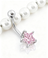 Piercing de nombril en acier chirurgical 316L, étoile scintillante rose clair, bijou corporel - Cadeau de mariage et de fiançailles, style punk plaqué argent