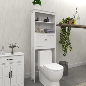 Scaffale a 2 livelli sopra il WC con ante, mobiletto salvaspazio in legno per il bagno, per l'area WC - Product Image 1