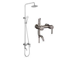 Ensemble de douche mural 4 fonctions chaud/froid pour hôtel, finition brossée, avec système de pluie à haute pression – Nouveauté usine, vente en gros