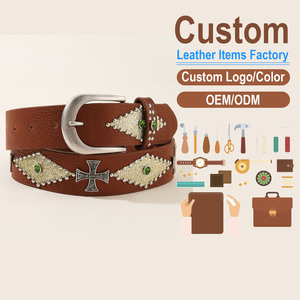 Ceinture en cuir PU personnalisée avec clous en strass, motif géométrique, boucle argentée, style vintage décontracté, usine OEM ODM - Product Image 1