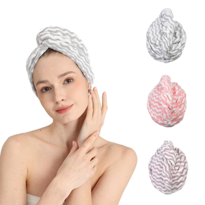 Ensemble de 3 serviettes pour cheveux en microfibre rayées <span class=keywords><strong>Good</strong></span> Nite, séchage rapide, super absorbantes, avec bouton, pour cheveux bouclés ou longs, usage domestique - Product Image 1