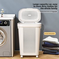Grand panier à linge roulant en plastique durable avec panier à sous-vêtements, poignée et roulettes, design multifonctionnel