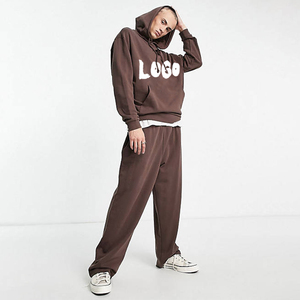 Sudadera con cordones marrón unisex de 2 piezas, conjunto de Jogger con bolsillos, logotipo bordado personalizado, tejido con capucha, Sudadera con capucha para hombre - Product Image 1