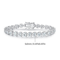 Pulsera de tenis de latón con circonita cúbica en forma de corazón, engaste de púas, cierre de seguridad, joyería para mujer al por mayor