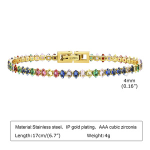 Bracelet classique unisexe polyvalent en acier inoxydable plaqué or, incrusté de zircon cubique coloré, bijoux de luxe pour un usage quotidien - Product Image 5
