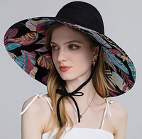 Chapeau de soleil réversible pour femme à large bord, imprimé, pliable, avec sangle sous le menton, pour la plage, les voyages en extérieur, protection UV, chapeau bob, vente en gros