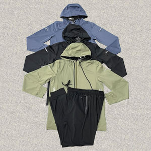 Set di felpa per il calcio autunnale da uomo giacca con cappuccio ampia da corsa abbigliamento sportivo a due pezzi giacca a vento leggera - Product Image 1