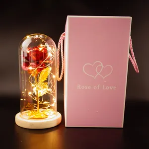 artificielle rose fleur en bois base Suppliers-Artificielle Cadeaux de la saint-Valentin 24K Golden Rose Fabriqué En Chine saint valentin cadeau Décoratif Fleurs Rose Led Lampe