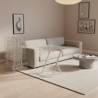 Ensemble table pliante et plateau en acrylique transparent moderne avec bordure dorée personnalisable, compatible lave-vaisselle, finition polie