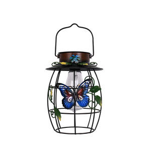 Lámpara Solar de Hierro Forjado con Forma de Mariposa, Lámpara Colgante de Jardín para Exteriores, Lámpara Retro de Filamento de Tungsteno para Patio o Villa - Product Image 3